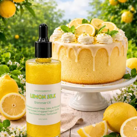 Lemon Silk Moisturizing Body Oil Lemon Peel, Cake, Buttercream, Whipped Sugar, Vanilla, Musk & Tonka Bean for Radiant Skin by Karafa Essentials