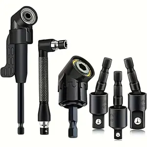 6-Piece Right Angle Drill Bit Adapter Set, 360° Rotatable Impact Sockets, Hex Shank 105° Drills, Durable Steel, Multi-Drilling Needs, Drill Attachment