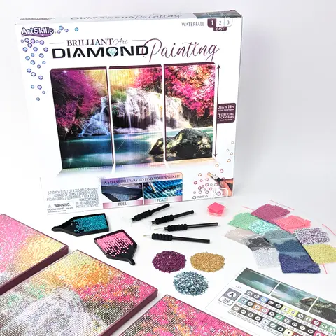 ArtSkills Waterfall Diamond Painting Kit on Stretched Canvas 21" x  14" - Complete Professional Diamond Art Set with Accessories