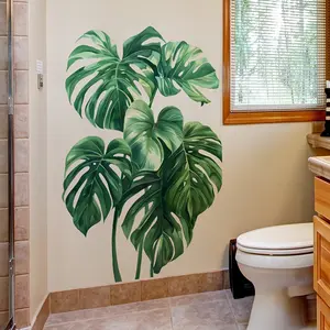Malaysia Leaf Plant Wall Stickers, Tropical Style Bathroom Wall Decor, Self-Adhesive Removable Waterproof Wallpaper