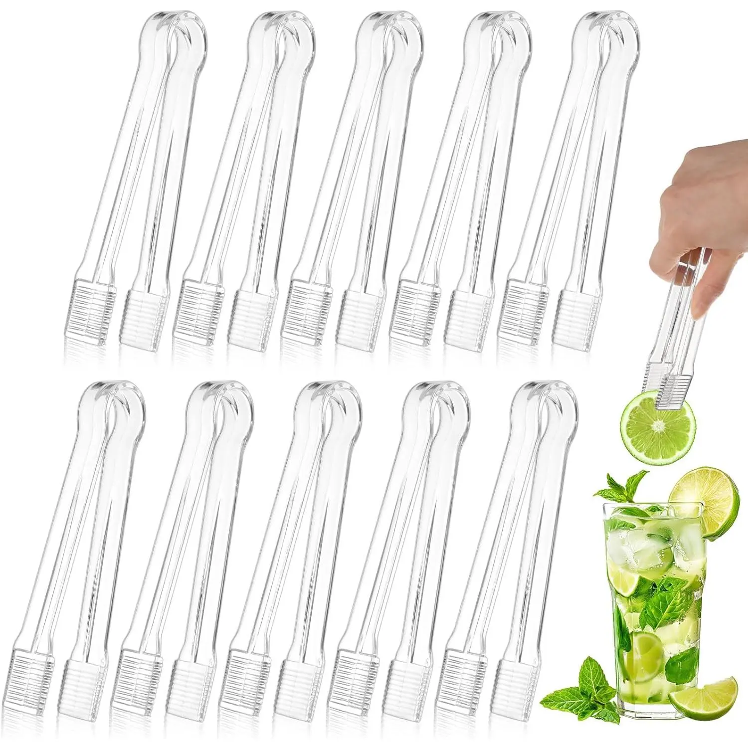 10-Pack Transparent Disposable Plastic Serving Tongs, Small Kitchen Utensils for Food Buffet, Party Appetizers, Salad Catering
