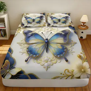 Style Butterfly Bed Skirt Set, Nordic Luxury Bedding Collection, Fresh Floral Patterns, Multiple Designs Available