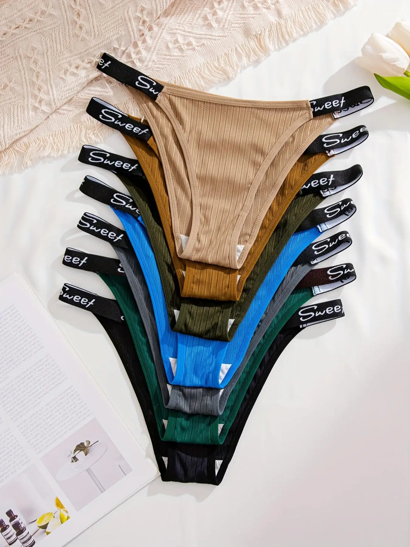 Women's Contrast Letter Tape Drop Waist Thongs, Casual Soft Comfy Breathable Panty for Daily Wear, Ladies Underwear for All Seasons, Underwear for Wom