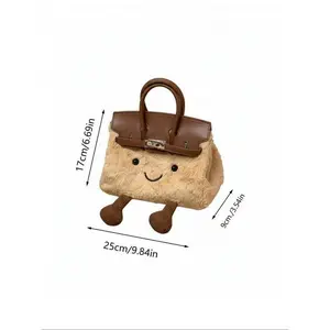 SleekHush Cute Cartoon Plush Shoulder Bag for Women  Soft Puffy Handbag for Daily Use