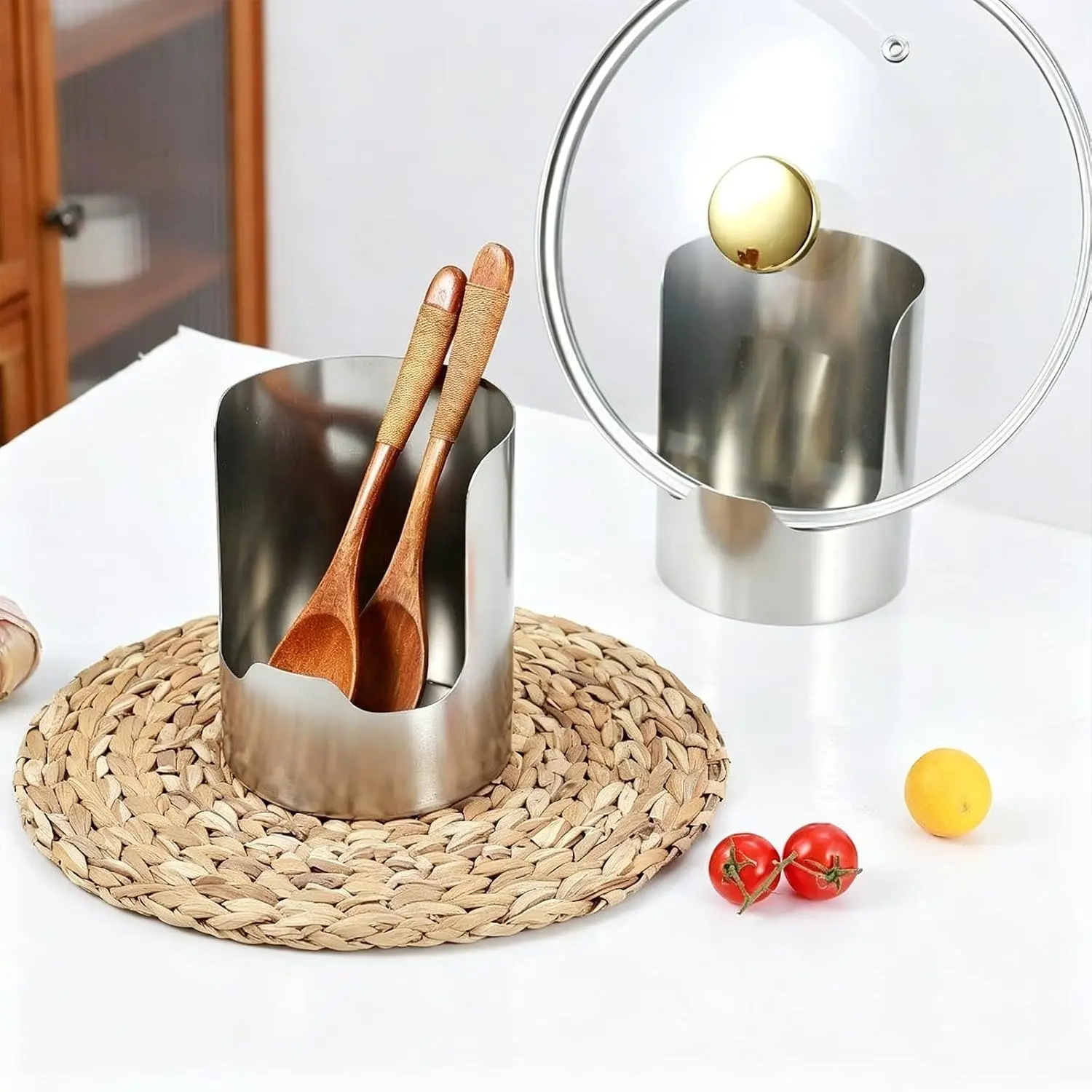 Spoon and Lid Rest for Stovetop, Multifunctional Kitchen Utensil Holder, Stainless Steel Counter Organizer for Cooking Spoons, Spatulas & Pot Lids, Multifunctional Kitchen Counter Accessory (2 pcs)