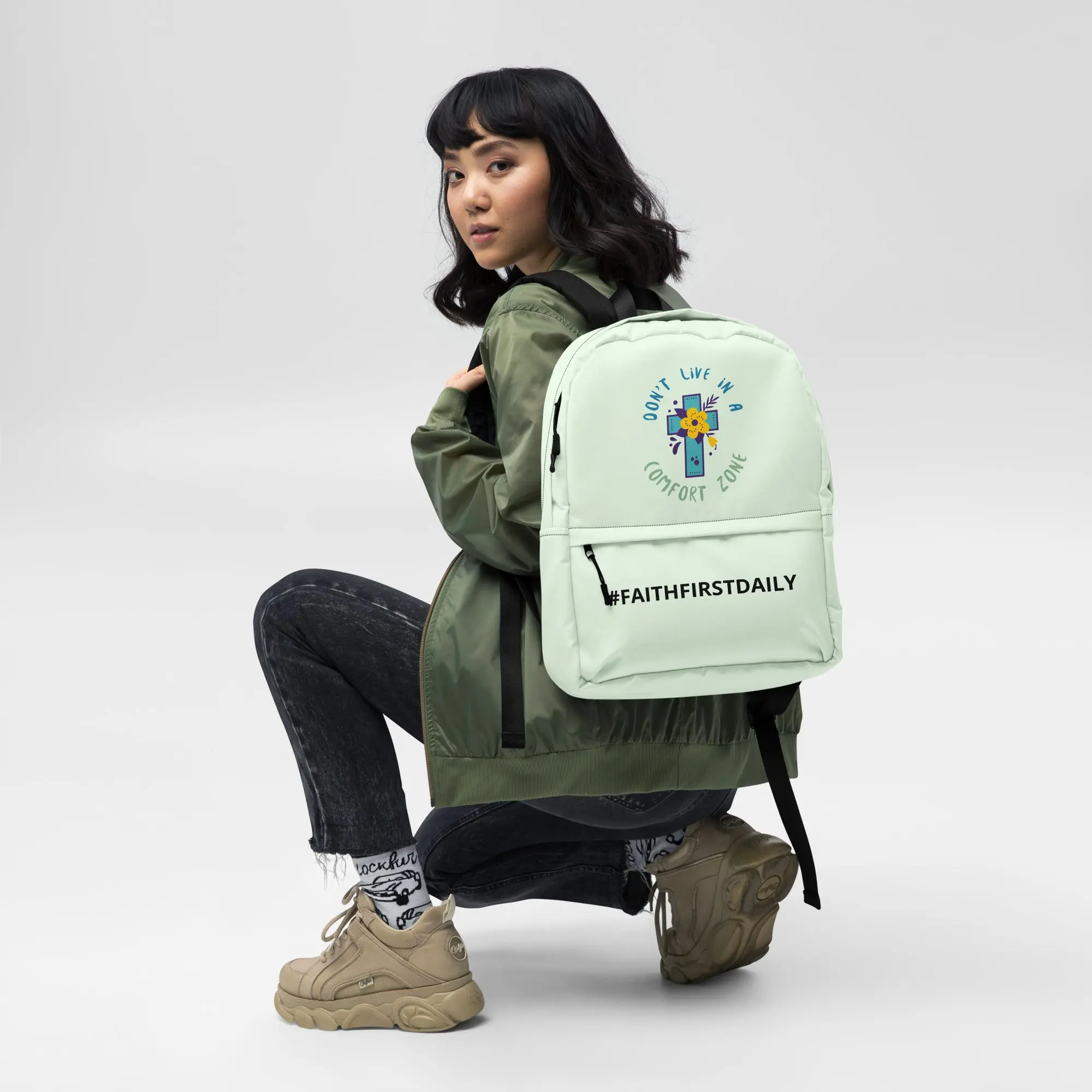 FaithFirstDaily Medium Size Water-Resistant Polyester Backpack with Laptop Pocket & Silky Lining for Daily Use or Sports Activities