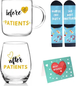 ANOTION Before Patients After Patients Gift Set, 16 oz Coffee Mug and 15 oz Stemless Wine Glass Gifts Set Nurse Graduation Gift Ideas, Medical Assistant Gifts For Nurses, Doctors, Dentists, Hygienists