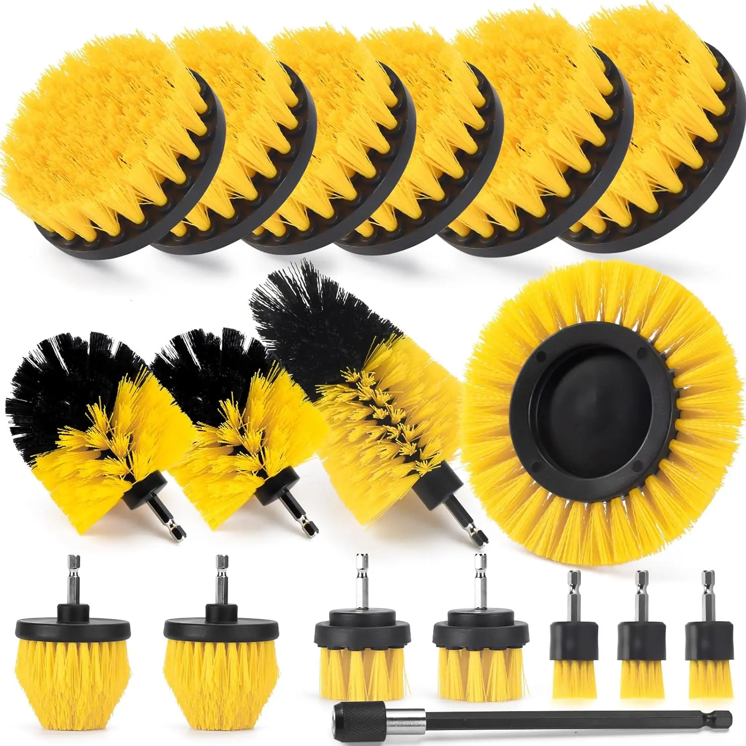 18-Piece Synthetic Drill Brush Attachment Set with Quick-Change, Rust-Proof Shaft & Extended Length Attachment for Cordless Drill, Multiple Shapes Deep Cleaning Brushes for Bathroom Tubs, Floor Tile Grout
