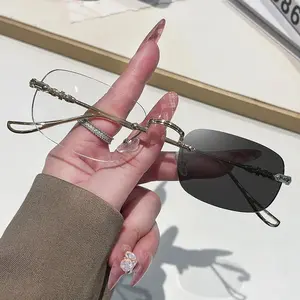 Frameless Rectangle Computer Glasses Metal Mirror Legs Women Men Anti Blue Light Eyewear Blocking Optical Spectacle Eyeglasses