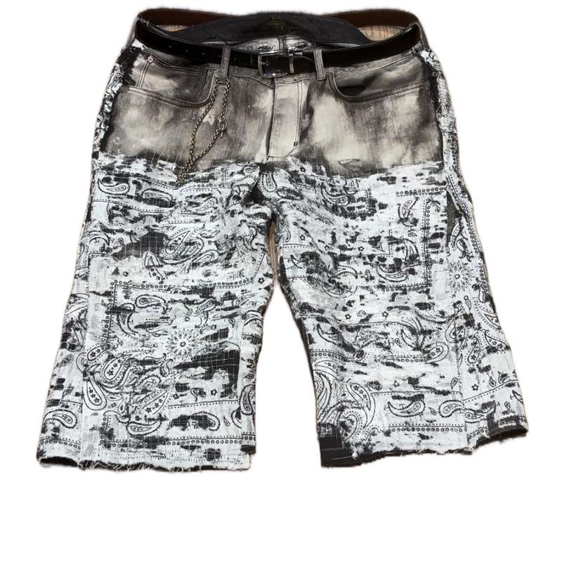 YungPabis customized boro denim shorts in white