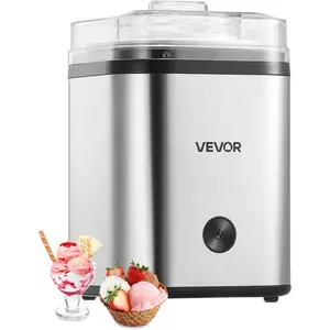 TikTokShopBlackFridayVEVOR Ice Cream Maker, 2.11 Qt. Large Capacity, Electric Automatic Ice-Cream Machine, with Easy Operation & Cleaning, Stainless Steel Shell, for Homemade Frozen Yogurt, Fruit Sorbet, Gelato, Silver
