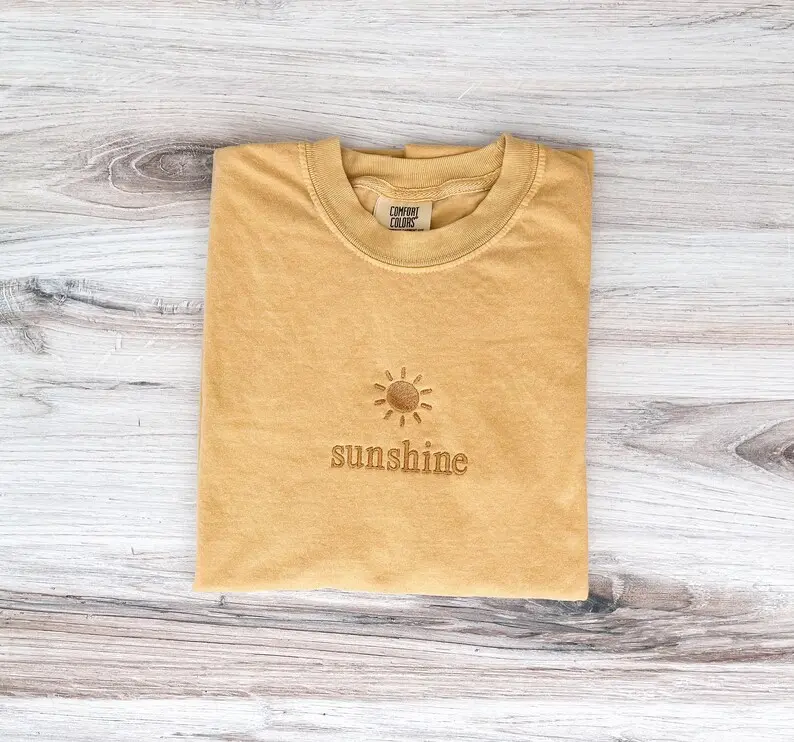 Sunshine Shirt, Bright Shirt, Summer Shirt, Sea Tee, Sun Comfort Colors, Embroidered Sun Shirt, Minimalist Shirt, Sunny Tee, Yellow Shirt