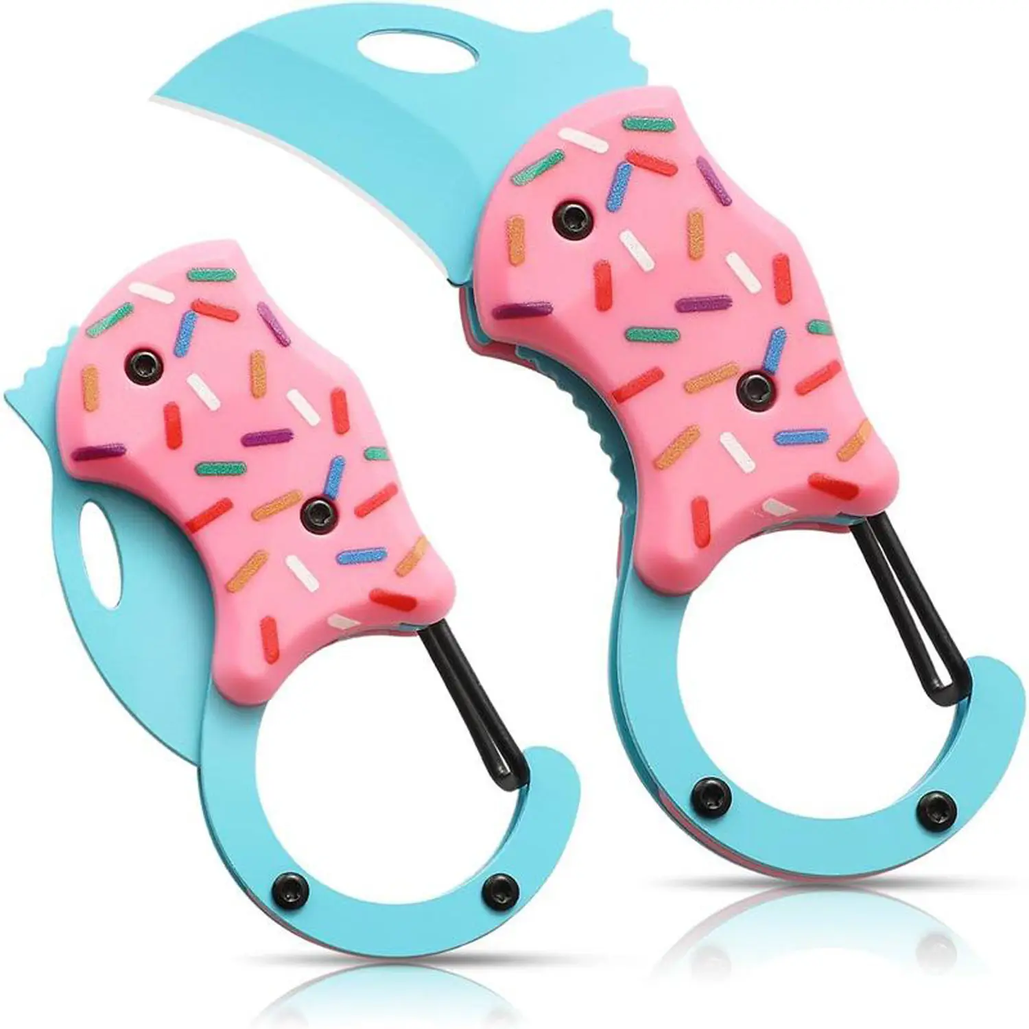 Pink Pocket Knife for Women Men,Cool Folding Knife Box Cutter,Mini EDC Knives for Everyday Carry,Folding Utility Knife with Unique Donut Design,Ideal