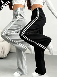 Women’s Spring/Summer Loose Straight-Leg Drawstring Casual Pants - Fashionable Solid Color Wide-Leg Sports Trousers for Everyday Wear and Street Style, Versatile Design with Adjustable Waist and Side Pockets - Womenswear
