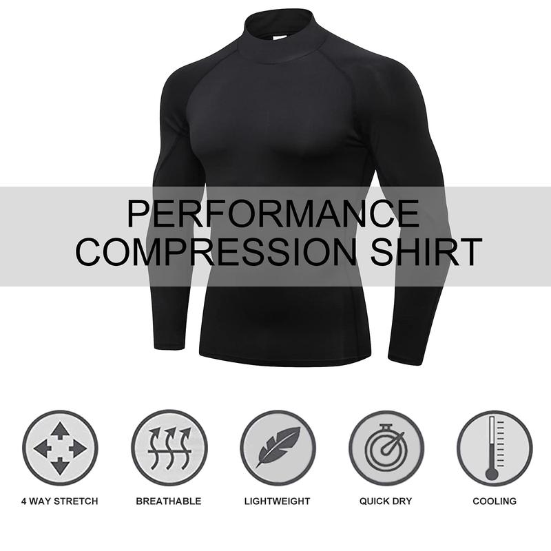 2 Pack Turtleneck Compression Shirts Men Long Sleeve Workout Undershirts for Men Tights Basketball Running Athletic Base Layer Tops workout tops Gym Tee High Performance Activewear