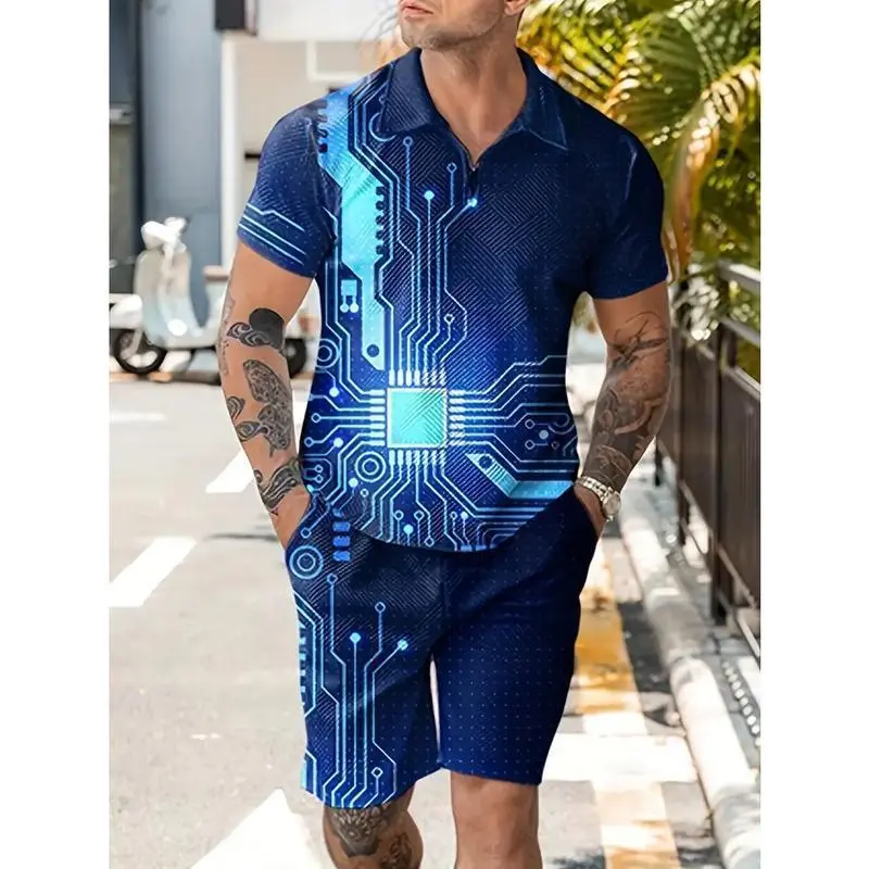Zipper POLO Shirt Shorts Set Summer Fashion Casual Men's Sports Set 3D Printed Simple Style Lapel Zipper POLO Shirt 2 Sets Clothes Menswear Tropical Gamis Zipper POLO Shirt Shorts Set Summer Fashion Casual Men's Sports Set 3D Printed Simple Style Lapel Zipper POLO Shirt 2 Sets Clothes Menswear Tropical Gamis
