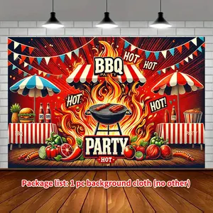 1pc BBQ Party Celebration Backdrop, 8x6ft Polyester Banner, Versatile Festive Decoration for Yard, Studio, Home & Garden, Garage Banner, Photo Studio Background Cloth, Outdoor Celebration, Fits Wedding, Birthday,