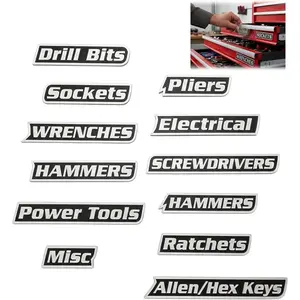12 PCS Magnetic Tool Box Labels, Toolbox Labels Magnetic, General Tool Box Organize Accessories, Reusable Tags for Steel Toolboxes, Carts, Drawers, and Cabinets (Black)