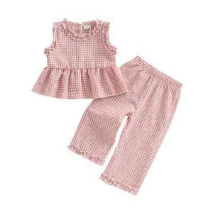 Toddler Girl Clothes Baby Summer Outfits Plaid Ruffle Sleeveless Vest Tank Tops Pants Set 12 18 24 Month 2T 3T 4T