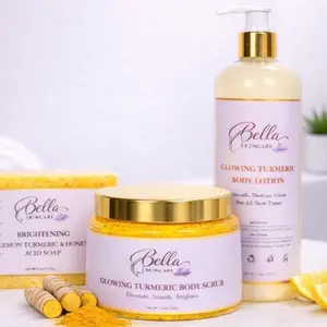 Bella Turmeric Skincare Set for All Skin Types - 500ml Lotion, 400ml Scrub, 75g Cleanser Soap