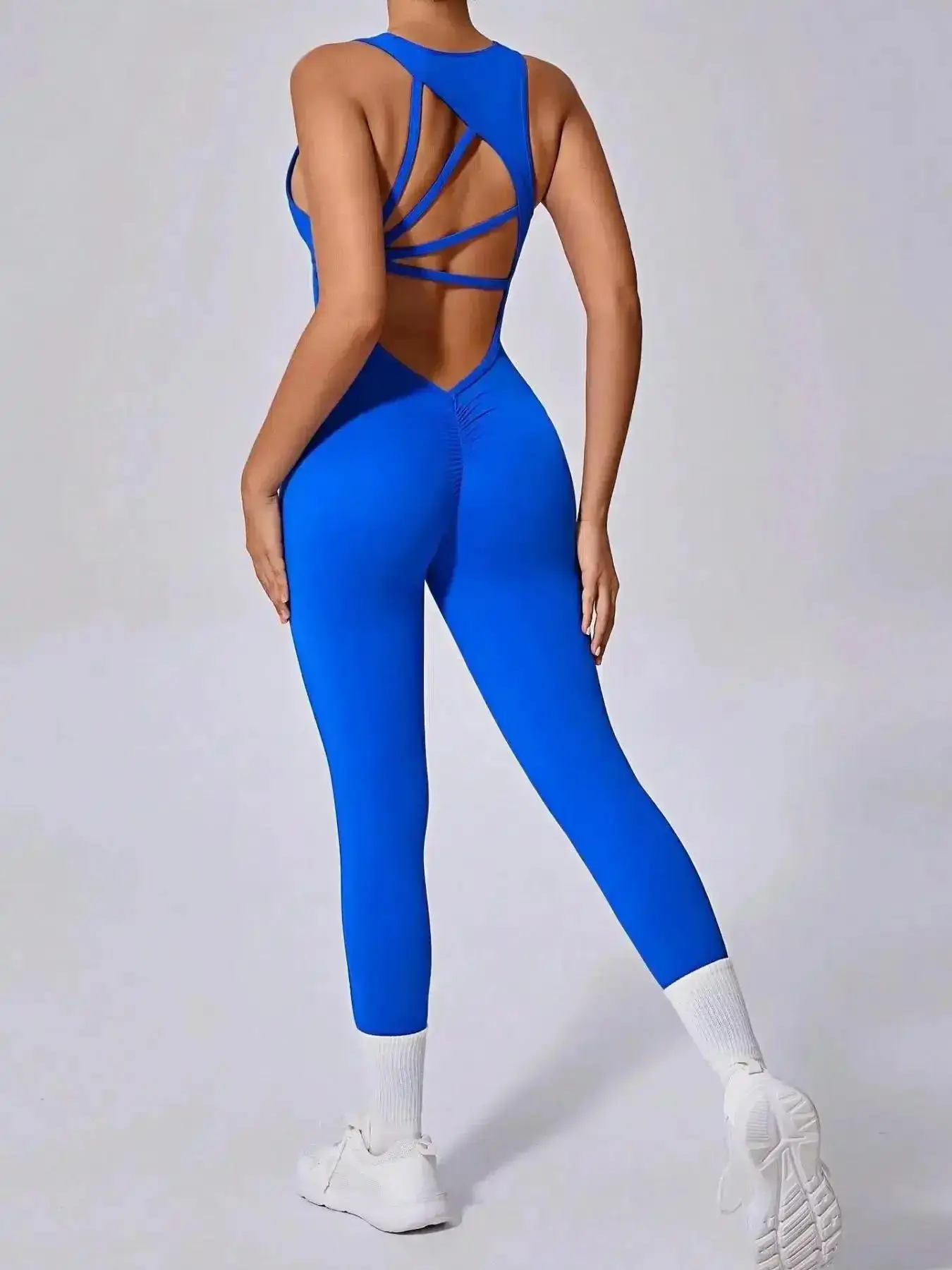 Women's Solid Color Sleeveless Sports Jumpsuit, Sporty Comfy Jumpsuit, High Stretch Seamless Jumpsuit for Yoga Gym Workout, Ladies Sportswear for All Seasons, Tank Workout Jumpsuit Jacket Mini Dress Crew Neck Basic Tee