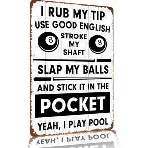 Vintage Metal Sign 8x12 Inch Aluminum Wall Decor - "I Play Pool" Funny Pool Player Gift, Distressed Retro Home Decor for Game Room & Man Cave