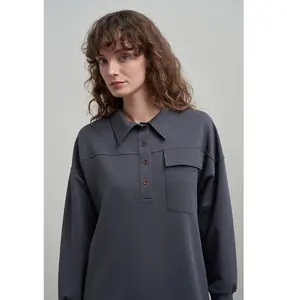 Modest Muslim Women's Quarter Buttoned Tunic - 52352 Charcoal Grey