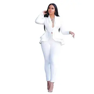 Sexy 2 Piece Outfits for Women Long Sleeve Solid Blazer with Pants Casual Elegant Business Suit Sets Cotton Fashion