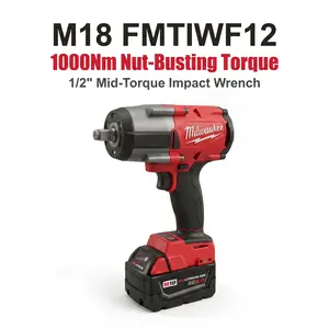 Milwaukee M18 FMTIWF12 18V Industrial Cordless Impact Wrench Tool - High Torque Wrench with 1000Nm Stable Output, Friction Ring Design, Adjustable Speed for Workshop Assembly, Outdoor Facility Construction