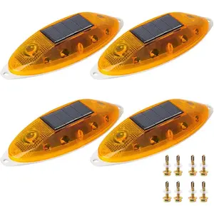 Solar Strobe  Light  LED  Lamp Super Bright IP65  Light Control Flashing Beacon Barricade Construction Safety Road Signs Flash Traffic Lights-4 PCS (Yellow)