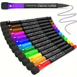 12 Color Fine Tip Magnetic Dry Erase Markers, Rubber Cap, Whiteboard Pen, Ideal for Office Supplies, Drawing, Plastic Surfaces, Home and Office Use