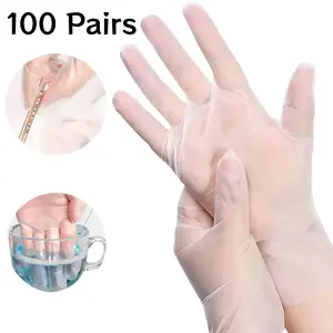 Disposable Transparent Gloves, 100 Pairs, Clear Plastic Gloves for Food Handling, Cleaning, and Hair Dyeing, Powder-Free, Latex-Free, Multi-Purpose Protective Hand Coverings, One Size Fits Most, Suitable for Kitchen, Salon, and Household Use