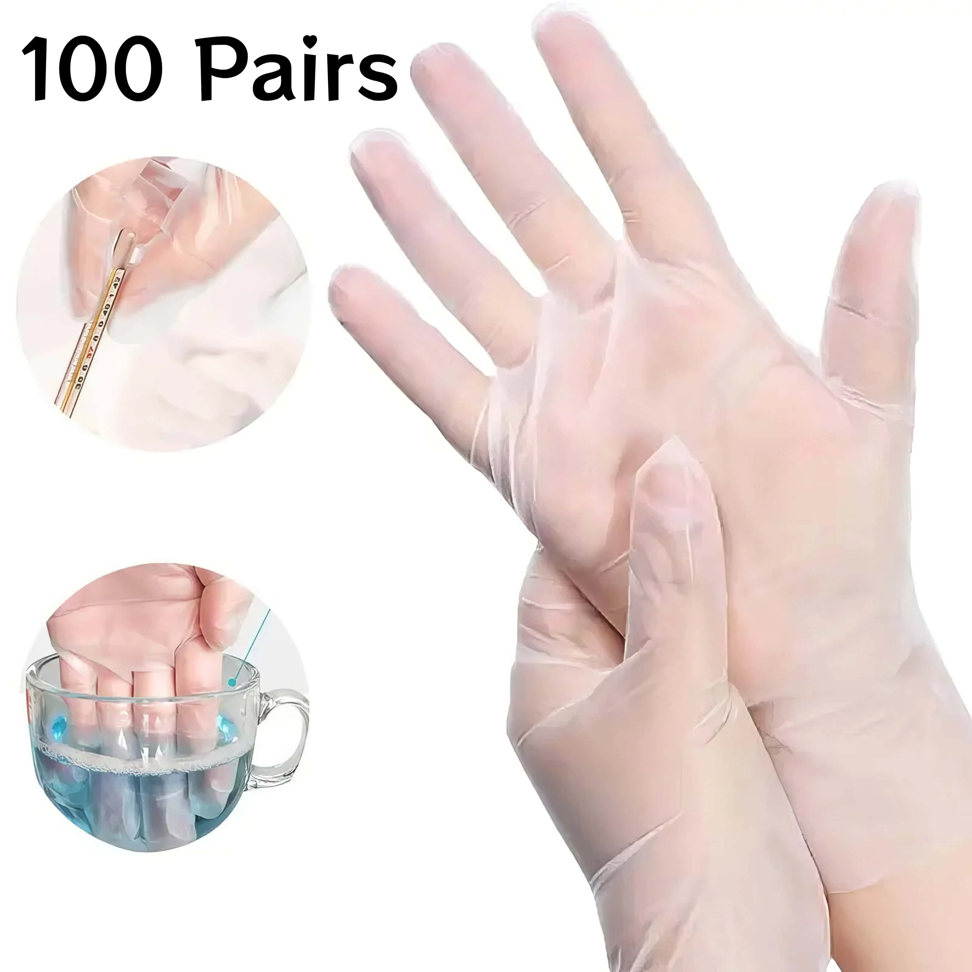 Disposable Transparent Plastic Gloves, 100 Pairs, Powder-Free, Latex-Free, 1 Size Fits Most, Multi-Purpose Cleaning Gloves for Kitchen, Salon, Home Supplies Hand Protectors