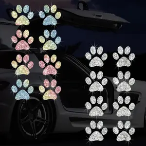 8PCS Glitter Paw Print Car Stickers — Sparkly Dog Bear Footprint Decals, Reflective Animal Path Decor for Pet Lovers, Waterproof Vinyl Exterior Styling for Women, Bling Window & Bumper Graphics