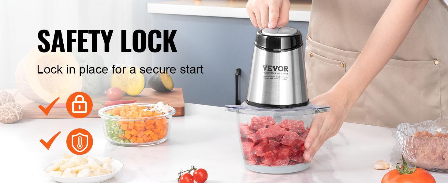 VEVOR Food Processor, TikTokShopBlackFriday, Electric Meat Grinder with 4 Stainless Steel Blades, 400W Electric Food Chopper, 5 Cup Glass Bowl, 2 Speeds Food Grinder for Baby Food, Meat, Onion, Vegetables