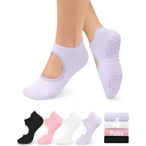 yeuG Grip Pilates Socks for Women Yoga Socks with Grips Open Top Non Slip Grippy Socks for Barre, Ballet, Barefoot Workout