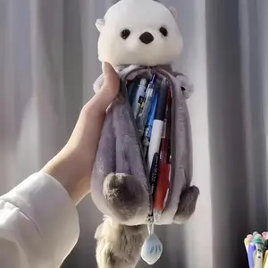 Cute Plush Pencil Case, 1 Count Durable Cartoon Animal Design Pencil Bag with Zipper, Stationery Storage Bag for Office & School, Stationery Supplies