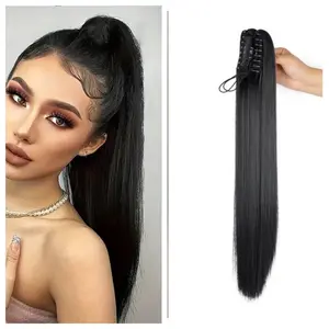 VASILIA Long Straight Ponytail Extension Claw 26" Claw Clip Hair Extension Ponytail Synthetic Long Hair Fake Pony Tail Straight Ponytail Updo Hair Silky Straight Ponytail Extension Icon  Clip Synthetic Hairpiece Straight