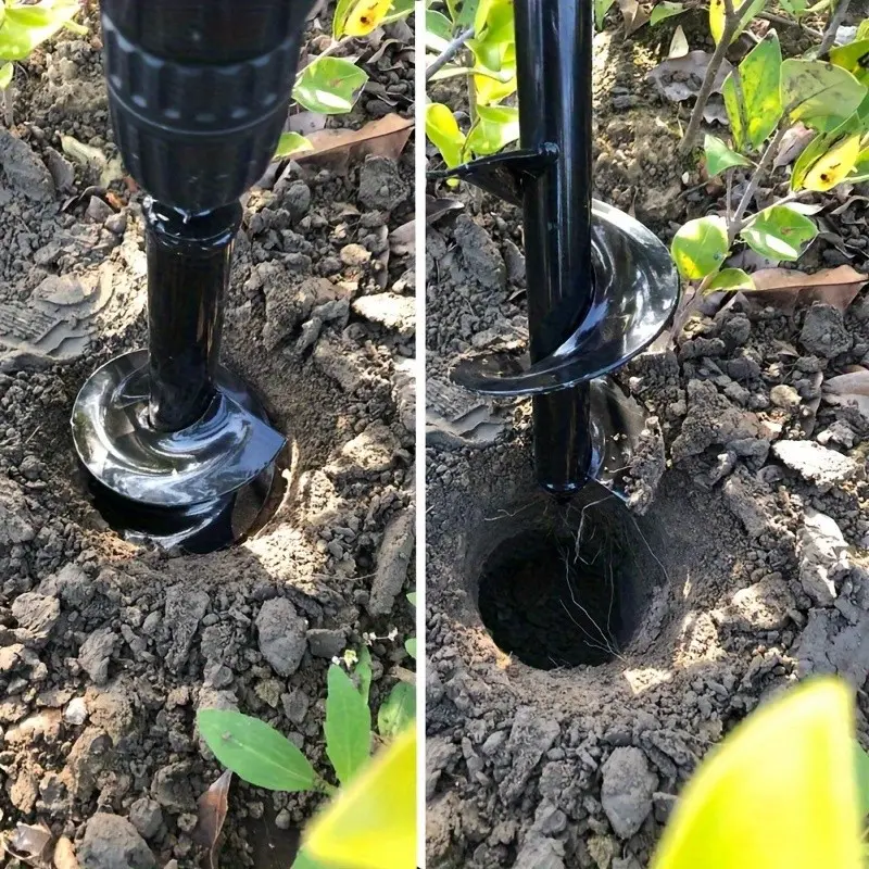 4 Inch X 12 Inch Garden Auger Bit with Metal Blades, Ideal for Planting and Soil Mixing, 3/8 Inch Hex Drive, Durable Metal Structure, Drill Tool