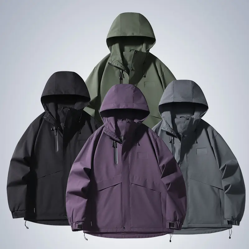 Men's hooded Gorpcore hiking jacket, adjustable drawstring hood and nylon buckle at hem, hidden zipper chest pocket, waterproof, lightweight, tear resistant outdoor camping windbreaker, men's coat, daily outdoor casual jacket