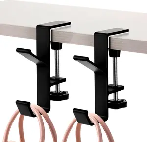 Under Desk Headphone Holder | 2Pcs Clamp On Hook | Adjustable Arm Clamp | Backpack & Purse Holder | For 1-5cm Desk Plate | Space Saving Organizer