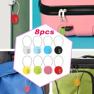 8 Packs Durable Metal 3-Digit Combination Locks With Wire Rope, Waterproof Padlocks For Lockers, Bags & Gates