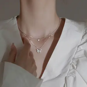 Fashione Layered Butterfly Necklace Dainty Choker Necklaces Vintage Sterling Silver Butterfly Jewelry for Women & Teen Girls