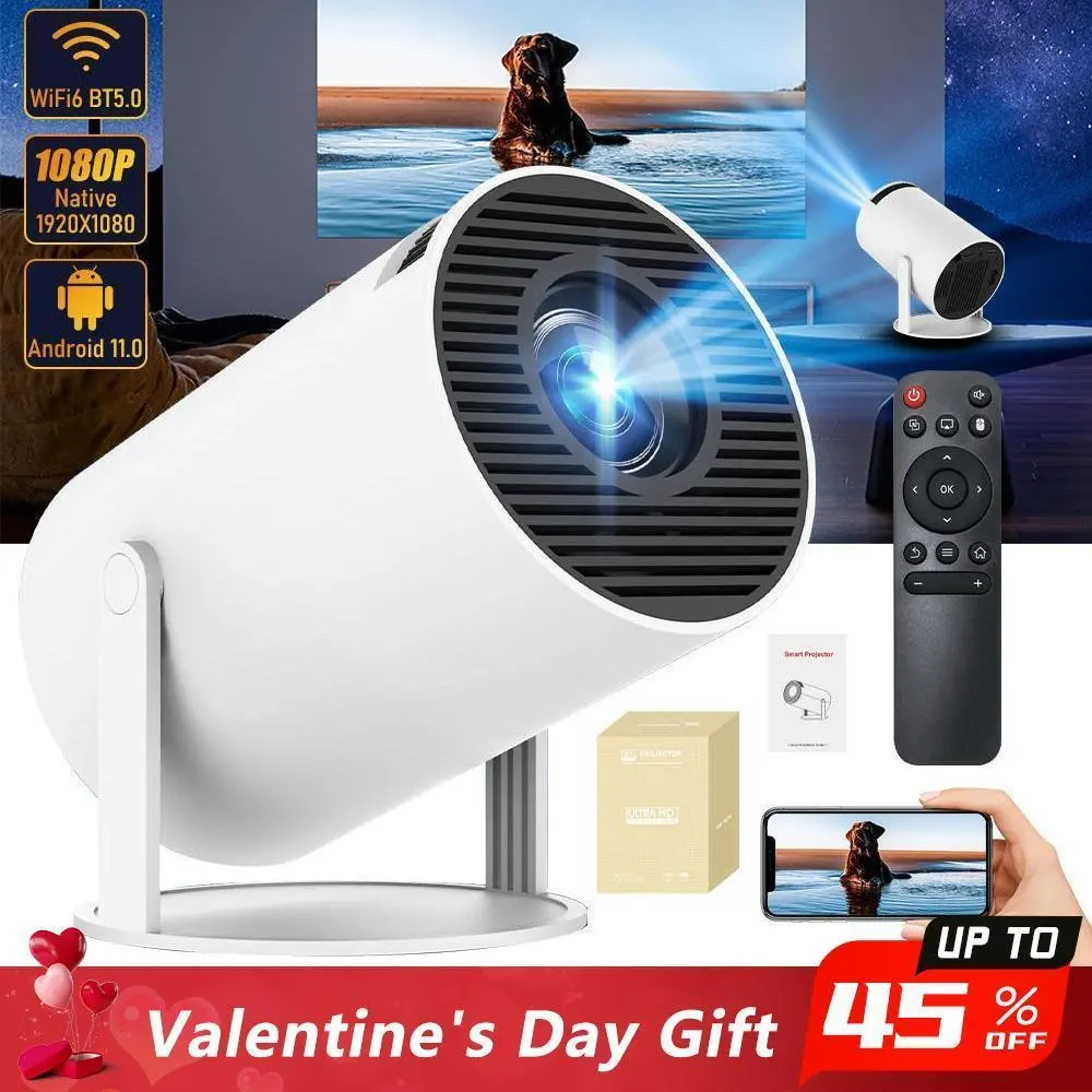 【BackToSchool】Portable Smart Projector with 4K 360° HD LED, WiFi 2.4/5G, BT 5.2, Built-in Speaker, 200'' Display, Home Theater Mini Projector for Indoor/Outdoor Use,for Valentine’s Day Gift