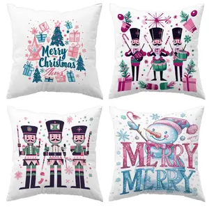 Christmas Themed Cushion Cover, Nutcracker & Snowman Pattern Cushion Cover, Decorative Throw Pillow Cover for Home Couch Sofa Bed