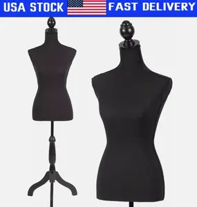 Female Mannequin Torso Dress Form Manikin Body with Wooden Tripod Base Stand