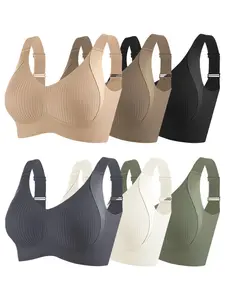 Women's Wireless Bra Set, Adjustable Buckle Strapless Push-Up Bras, Soft Breathable Ribbed Fabric, Perfect Fit for All Seasons, Pack of 6