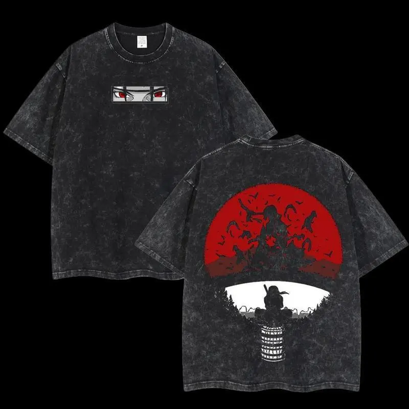 Retro Vintage Limited Uchiha Itachi the Betrayer - Naruto Anime Double Printed Washed Tee Unisex couple T-shirts Oversize Anime Manga Lightweight Cotton T-Shirt Anime Fan