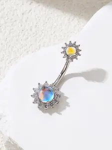 Sunflower Design Belly Ring, Rhinestone Decor Belly Bar, Fashion Body Jewelry for Women & Girls, Trendy All-match & Exquisite Jewelry for Birthday Gift