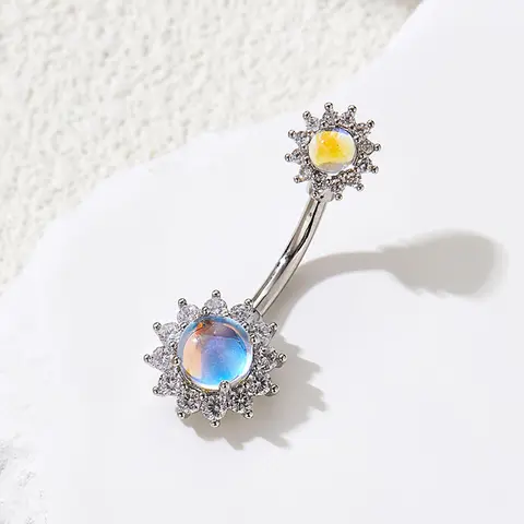 Sunflower Design Belly Ring, Rhinestone Decor Belly Bar, Fashion Body Jewelry for Women & Girls, Trendy All-match & Exquisite Jewelry for Birthday Gift, Navel Ring